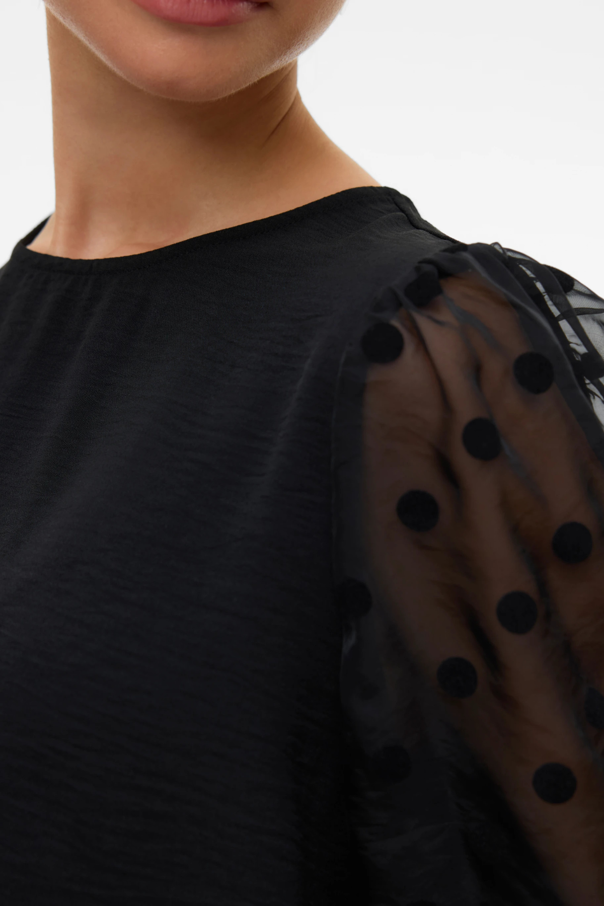 VERO MODA Alva Sheer Dot Sleeve Blouse - Black