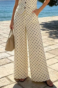 COPE CLOTHING Polka Dot Wide Leg Pants - Beige