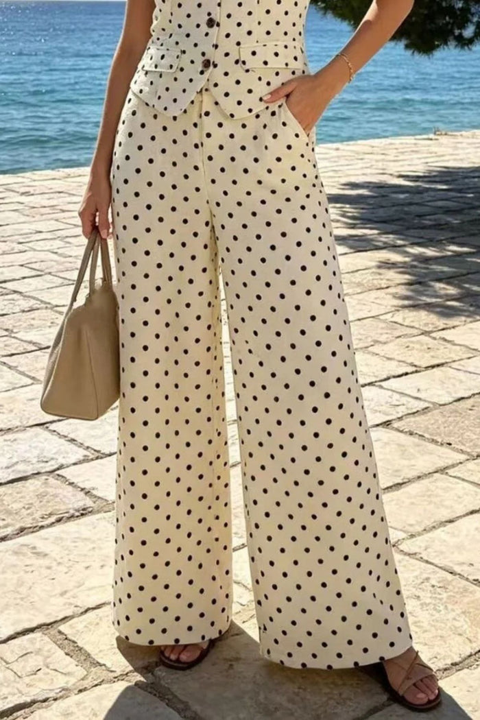 COPE CLOTHING Polka Dot Wide Leg Pants - Beige
