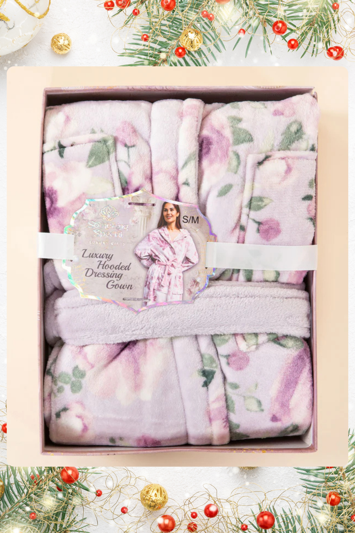 SOMETHING SPECIAL Luxury Hooded Floral Dressing Gown Gift Box - Lilac