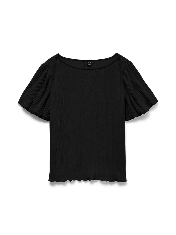 VERO MODA Leika Boat Neck Textured Top - Black