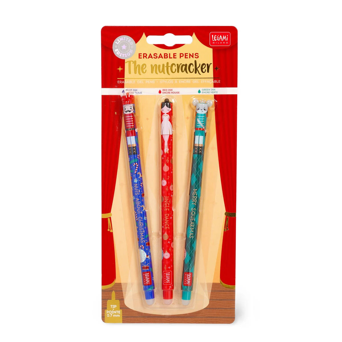 LEGAMI Set of 3 Erasable Christmas Gel Pens - The Nutcracker