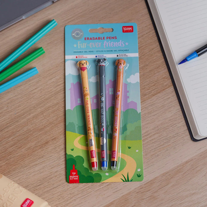 LEGAMI Set of Three Erasable Pens - Fur-ever Friends