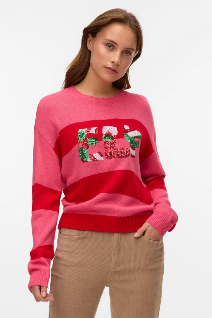 VERO MODA Elf Christmas Jumper - Red/Pink
