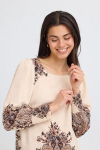 FRANSA Adara Paisley Print Blouse - Cream