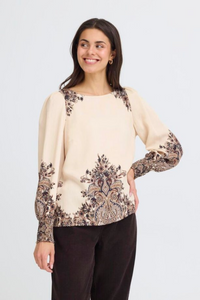 FRANSA Adara Paisley Print Blouse - Cream