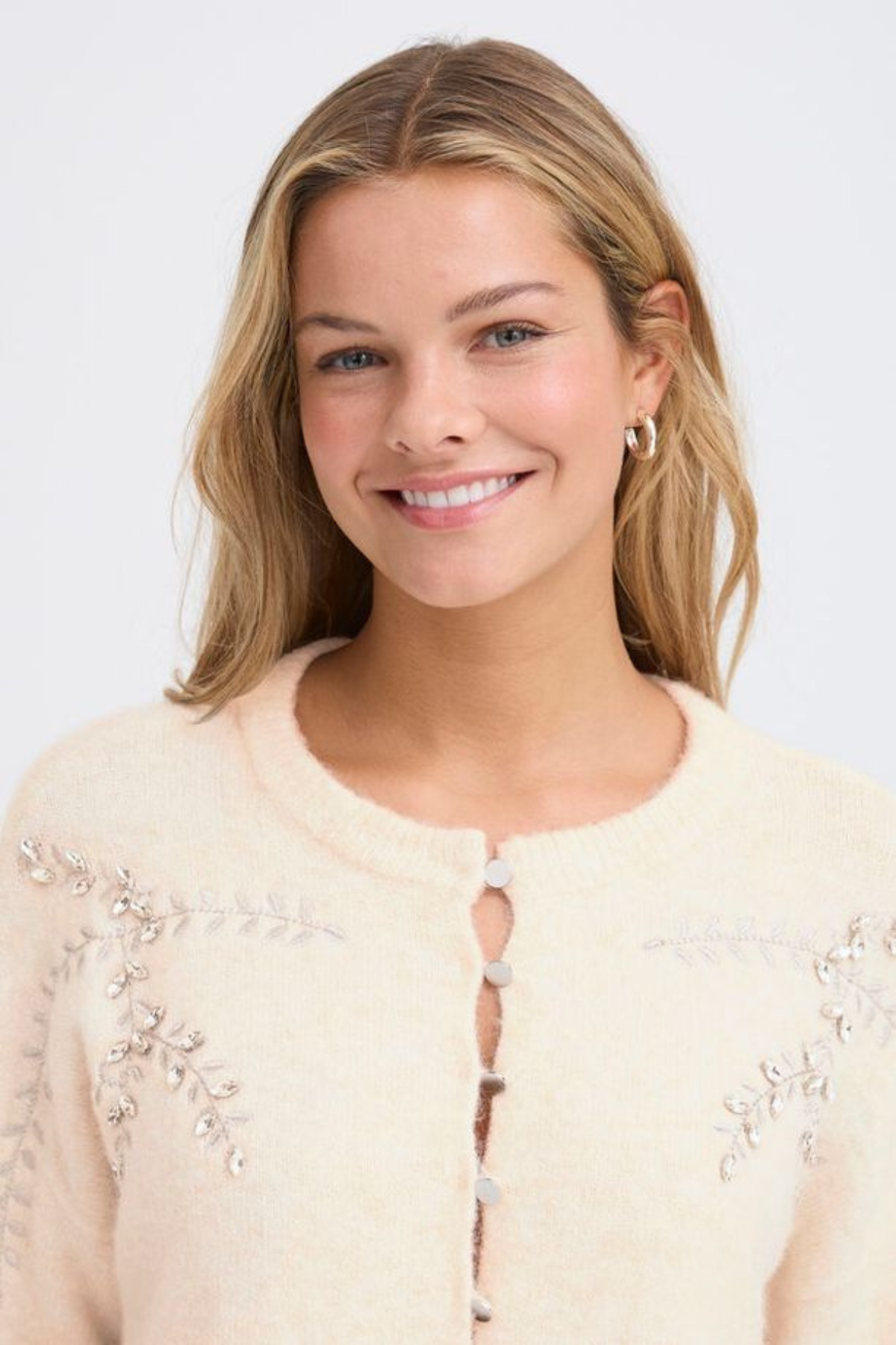 FRANSA Kenfra Embellished Cardigan - Cream