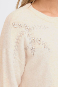 FRANSA Kenfra Embellished Cardigan - Cream
