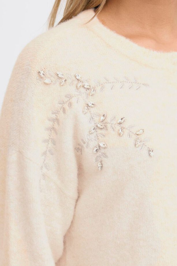 FRANSA Kenfra Embellished Cardigan - Cream