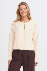 FRANSA Kenfra Embellished Cardigan - Cream