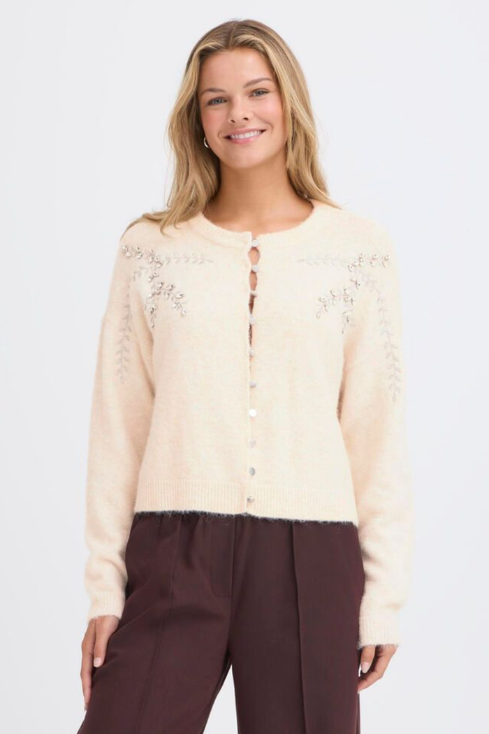 FRANSA Kenfra Embellished Cardigan - Cream