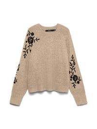 VERO MODA Fatima Rose Embroidered Jumper - Beige
