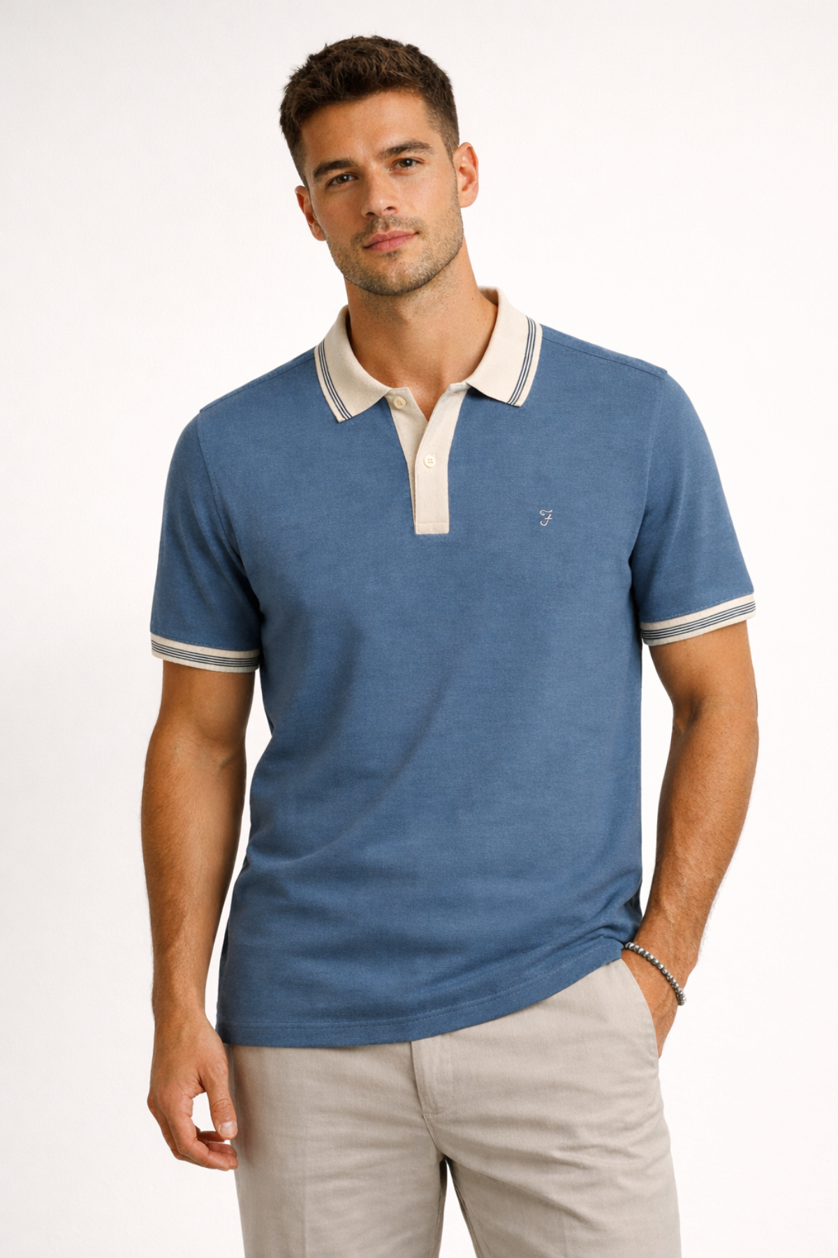 FARAH Kimmel Tipped Polo Shirt - Soft Blue