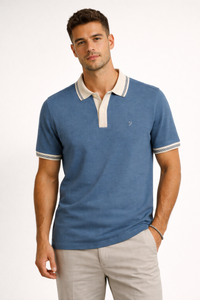 FARAH Kimmel Tipped Polo Shirt - Soft Blue