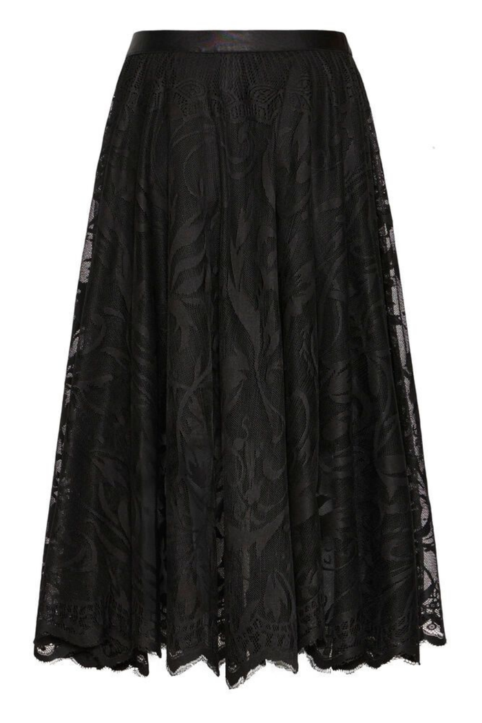FRANSA Lacia Lace Midi Skirt - Black