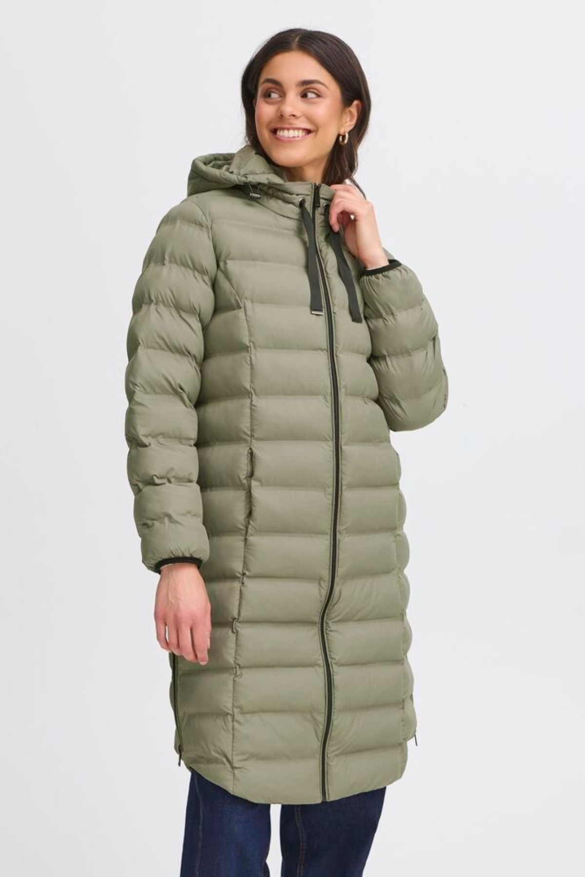 FRANSA Bafab Long Quilted Jacket - Dusty Olive