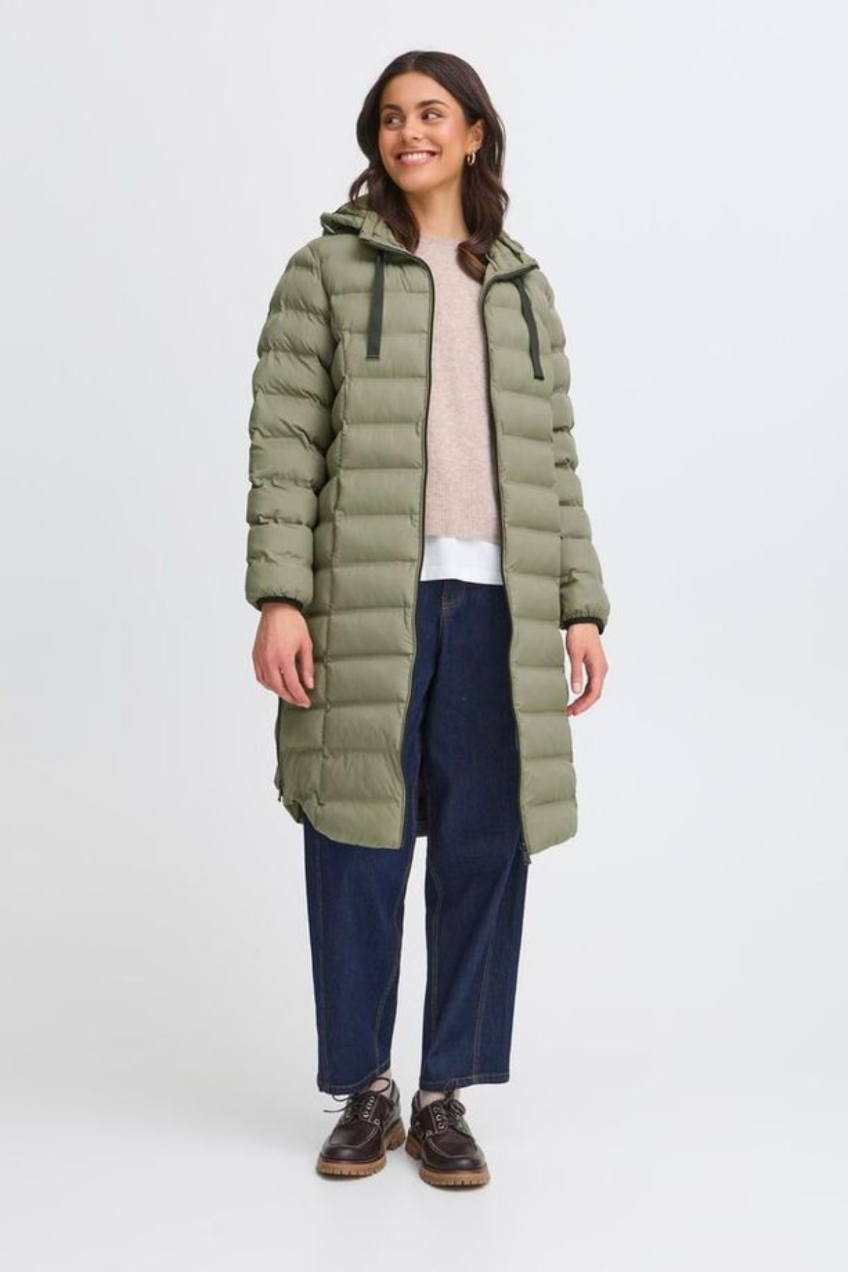 FRANSA Bafab Long Quilted Jacket - Dusty Olive