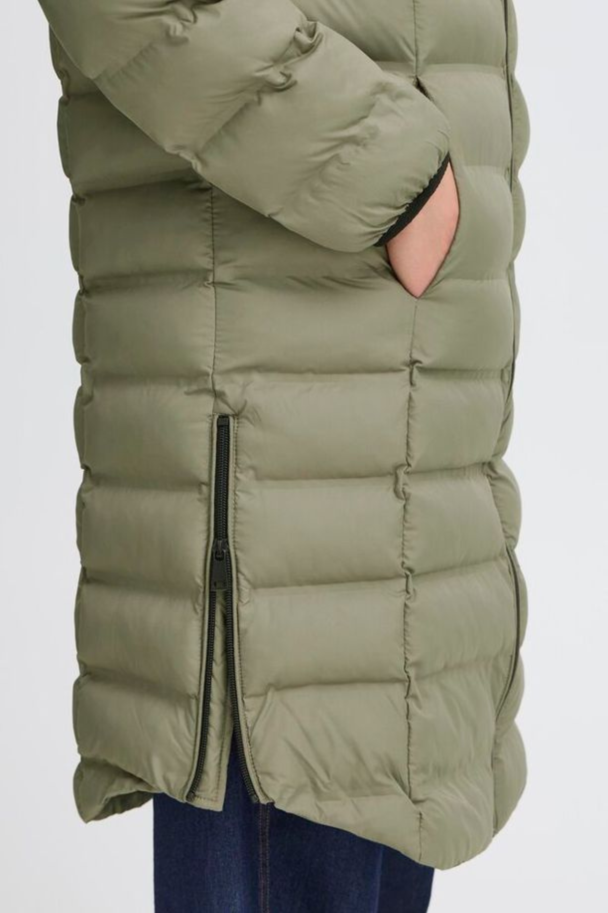 FRANSA Bafab Long Quilted Jacket - Dusty Olive
