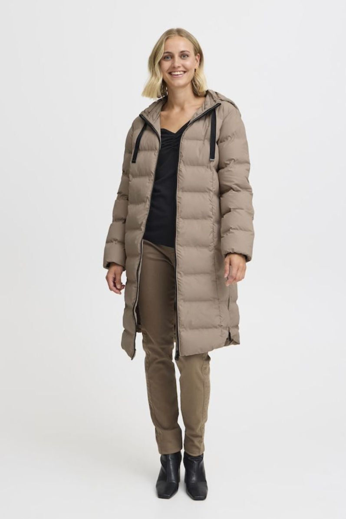 FRANSA Bafab Long Quilted Jacket - Taupe