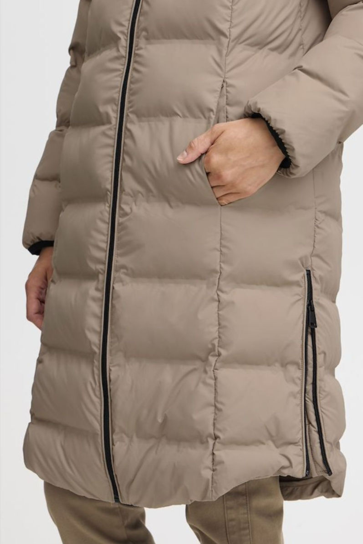 FRANSA Bafab Long Quilted Jacket - Taupe