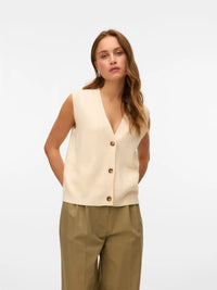 VERO MODA Saba Sleeveless Button Vest - Cream