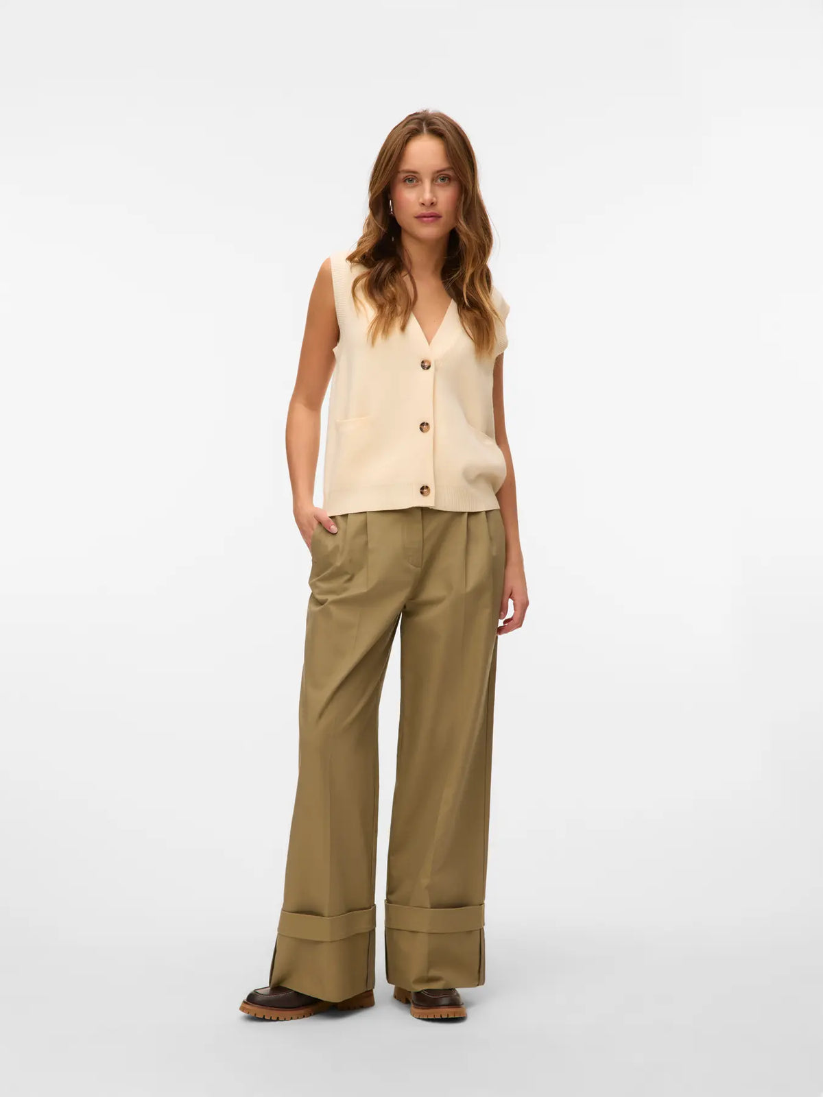 VERO MODA Saba Sleeveless Button Vest - Cream