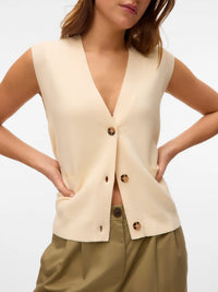 VERO MODA Saba Sleeveless Button Vest - Cream
