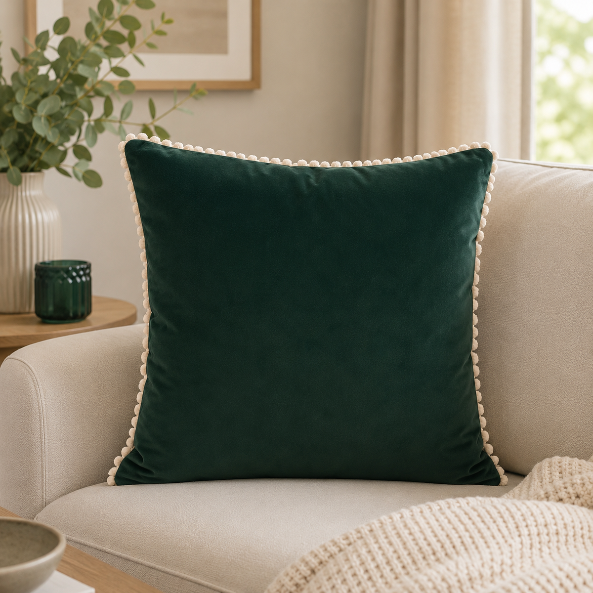 FULLSHIRE Bobble Velvet Cushion - Green 43x43cm