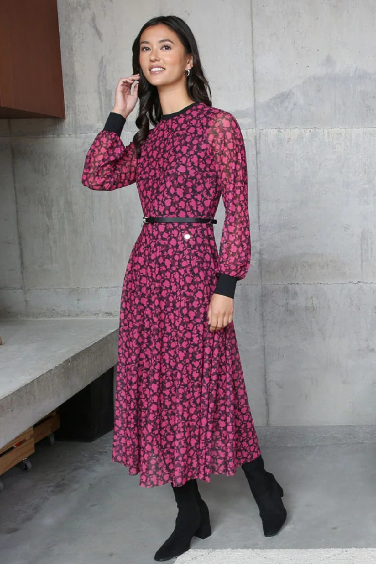 RANT & RAVE Gwyneth Long Sleeve Midi Dress - Pink