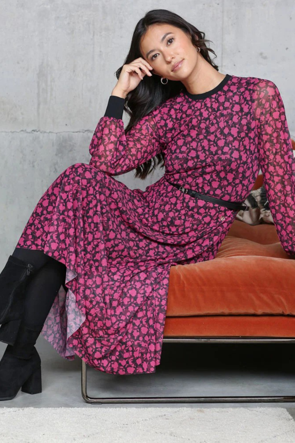 RANT & RAVE Gwyneth Long Sleeve Midi Dress - Pink