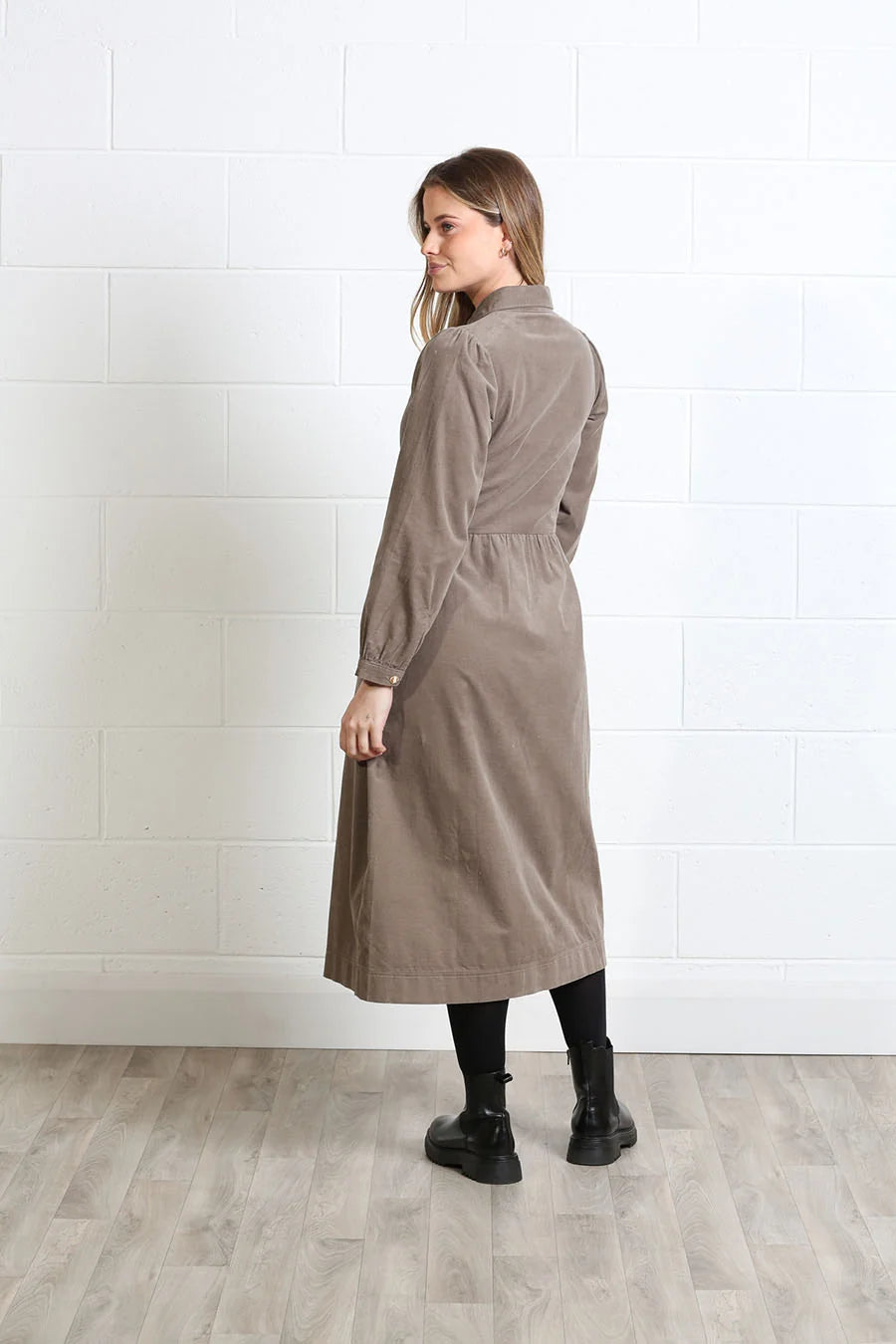 RANT & RAVE Hazel Corduroy Midi Shirt Dress – Taupe