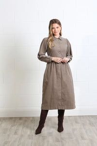 RANT & RAVE Hazel Corduroy Midi Shirt Dress – Taupe