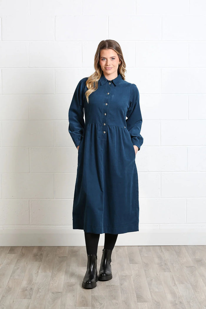 RANT & RAVE Hazel Corduroy Midi Shirt Dress – Teal