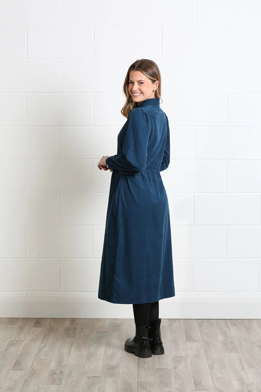 RANT & RAVE Hazel Corduroy Midi Shirt Dress – Teal