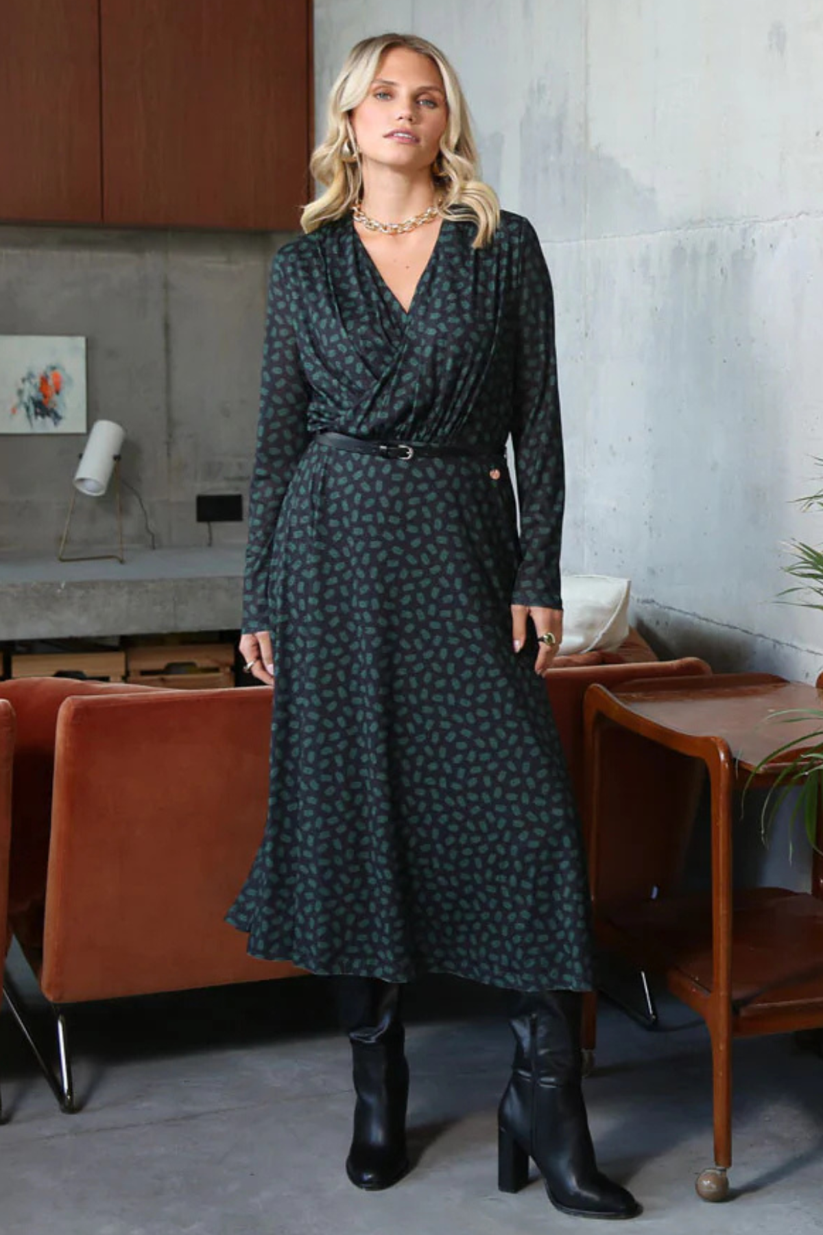 RANT & RAVE Henrietta Long Sleeve Midi Dress - Green