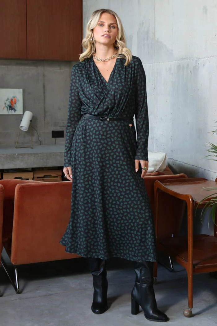 RANT & RAVE Henrietta Long Sleeve Midi Dress - Green