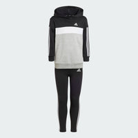 ADIDAS Girls 3S Hooded Tracksuit - Black
