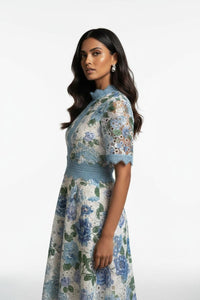 MARC ANGELO Lace Midi Dress - Blue Floral