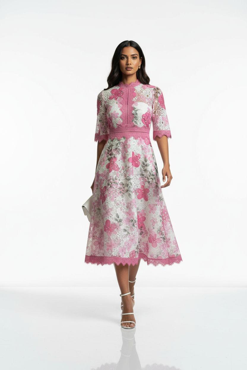 MARC ANGELO Lace Midi Dress - Pink Floral