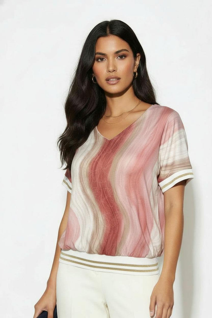 COPE CLOTHING V-Neck Top - Pink Print