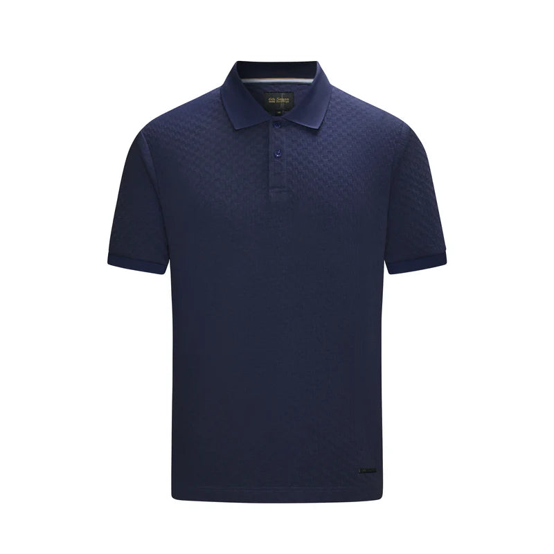 6TH SENSE Jacq Textured Short Sleeve Polo Shirt - Navy