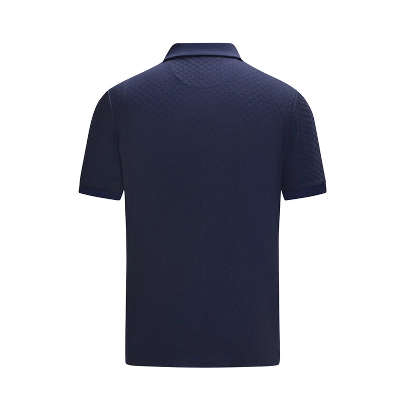 6TH SENSE Jacq Textured Short Sleeve Polo Shirt - Navy