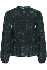 ICHI Gilea Floral Peplum Blouse - Green
