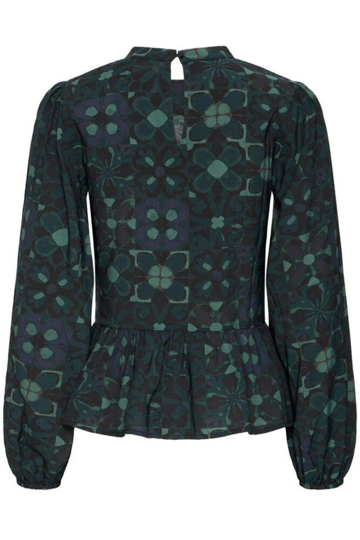 ICHI Gilea Floral Peplum Blouse - Green