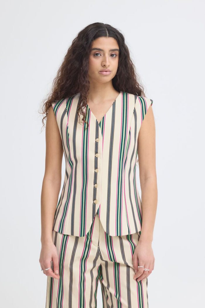 ICHI Kate Striped Waistcoat
