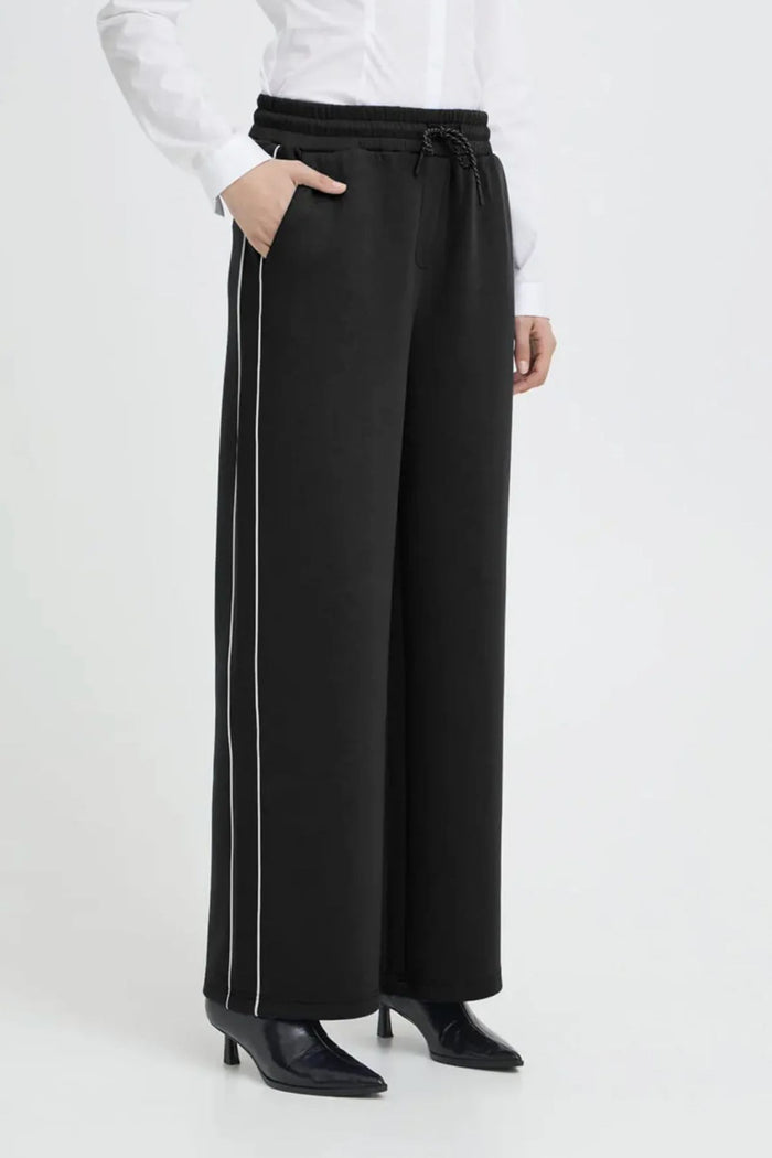 ICHI Kate Neo Side Stripe Wide Pants - Black