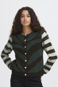 ICHI Livoni Button Up Cardigan - Green