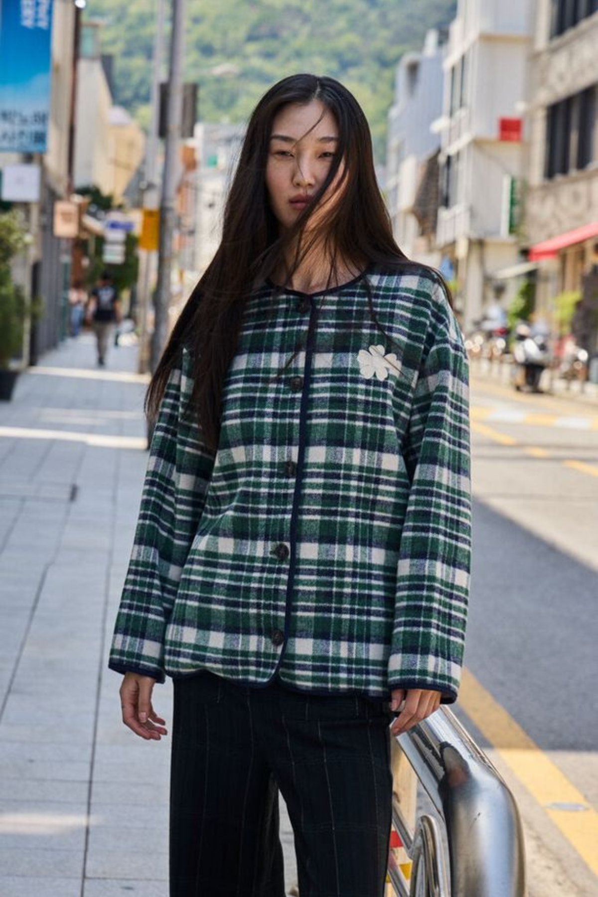 ICHI Johanna Checked Jacket - Green