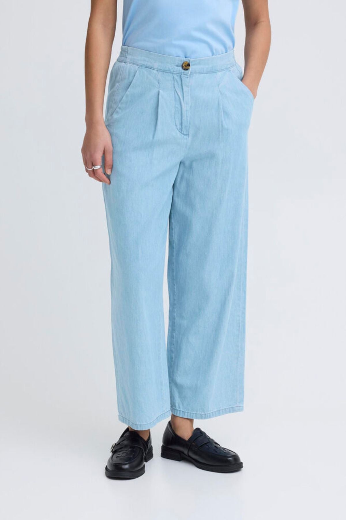 ICHI Barcy Wide Leg Trousers - Light Blue
