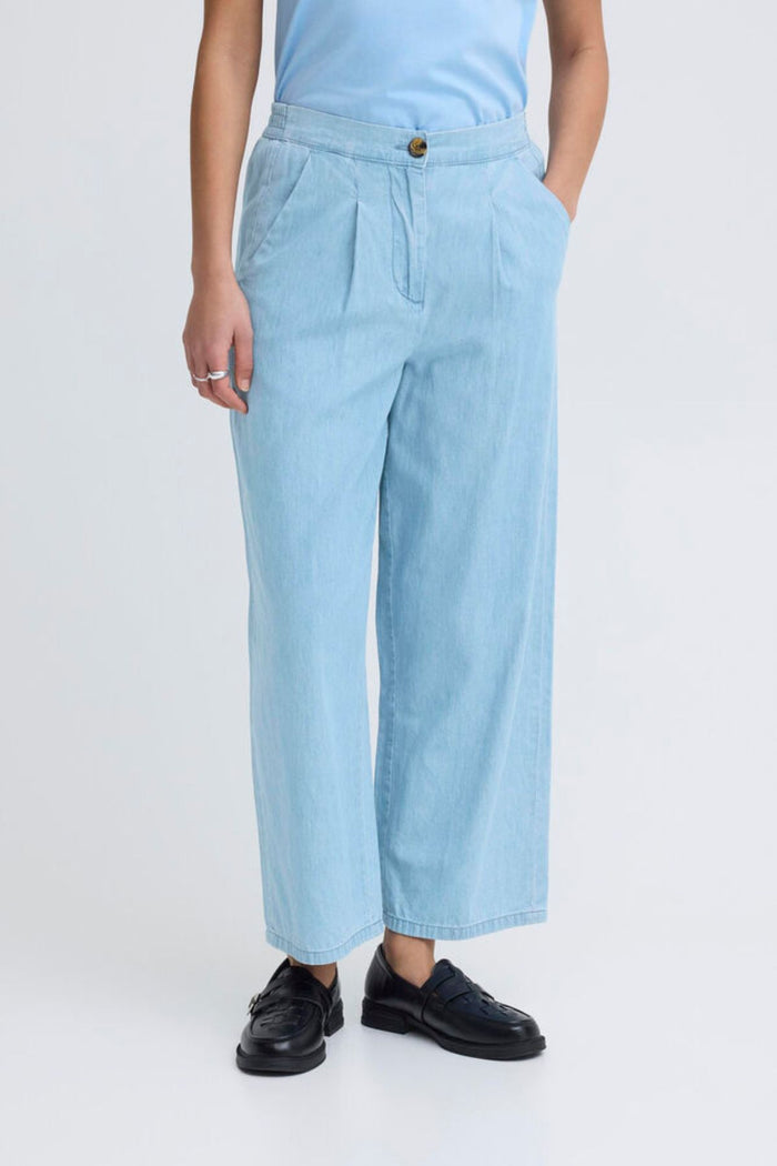 ICHI Barcy Wide Leg Trousers - Light Blue